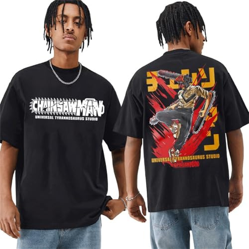 Kinsea T-Shirt for Men Short Sleeve Round Neck, Chainsaw Man Manga Tshirt Print Tees Tops Black
