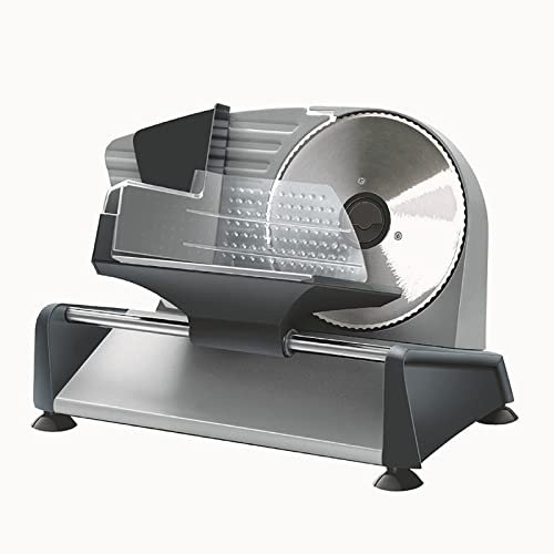 QXIWAOE Cortadora de Alimentos eléctrica para fiambres, cortadora de Carne de 150 W con Cuchilla Dentada de Acero Inoxidable extraíble, Grosor Ajustable de 0 a 15 mm, para Uso doméstico y Comercial