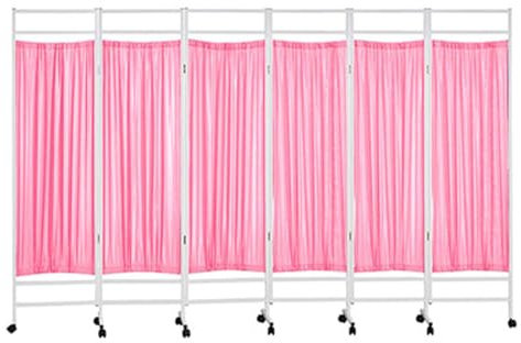 Room Divider Screens - Folding Rolling Privacy Screen, Medical Privacy Screen Portable, Medical Privacy Screen On Wheels, Foldable Room Divider Temporary Fence, For Clinic/Patient/Exam Room(Pink,6 Pan