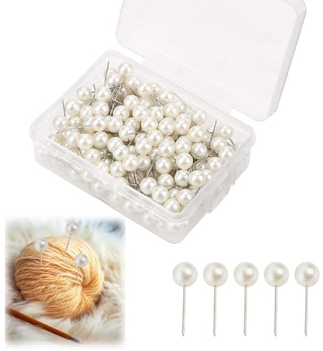 100 Pcs Classic Elegant White Pearl Headed Sewing Pins, Sharp and Reusable