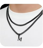 2 Stück Halskette für Jungen und Herren mit Buchstaben A-Z, Edelstahl Initial Kette, Layered Schmuck Geschenke für Freunde, Männer und Frauen