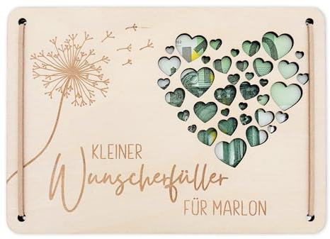 Wunscherfüller Geldgeschenk personalisiert aus Holz zum Geburtstag | Personalisiert, Geldverpackung aus Holz, 12 x 17 cm, Pusteblume Motiv, Geschenkkarte