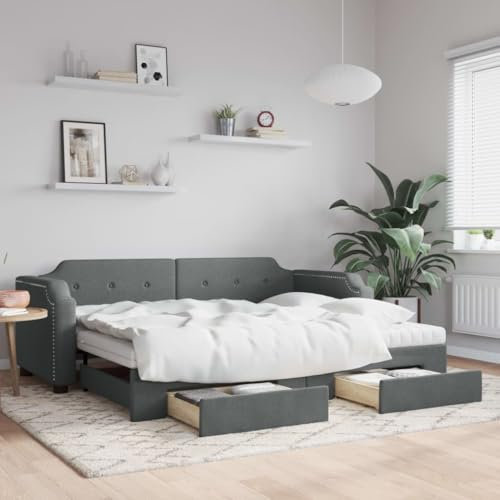 Xichuzi Tagesbett Ausziehbar mit Schubladen Dunkelgrau 100x200 cm Stoff, Schlafsofa, Daybed, Bettsofa, Sofa Bed, Sofabett, Schlafcouch, Jugendbett, Bettgestell, Bettcouch - 3197694