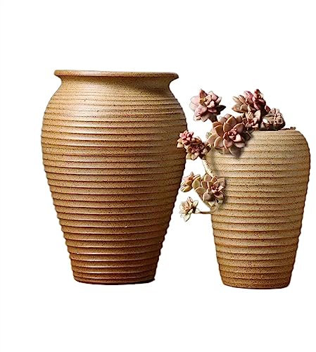 CJHFR472SG Jardinera Macetas Plantas suculentas Macetas de cerámica en Bruto Juego Grande de Dos Piezas de maceteros de tarros de cerámica Altos Vintage for el hogar/Oficina/jardín Interior-Exterior