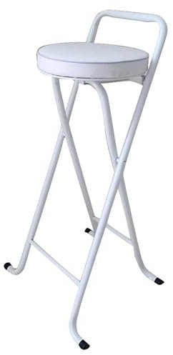 Sgabello da bar pieghevole, 66 cm, comodo, imbottito, pieghevole, per cucina, giardino, esterno, portatile, per adulti, bianco, sgabello pieghevole (65 cm)
