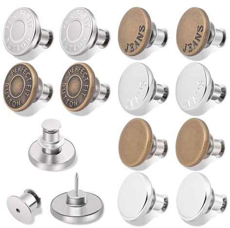 GrueGard Jeansknopf ohne Nähen, 12 Stücke 17mm Verstellbarer Ersatz-Knopf Hosen Enger Machen, DIY Hosenknöpfe für Jeansreparatur & Größenanpassung