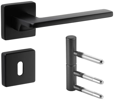 SOTECH ensemble de poignées de porte ADAMO Buntbart BB set noir + charnières de porte en acier 2 pièces Ø 15 mm avec paliers lisses en nylon jusqu'à 60 kg de capacité de charge - combinaison élégante
