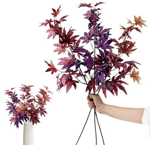 Daily Treasures 3 Pezzi Rami Lunghi con Foglie d'Acero Artificiali 83cm, Finto Fogliame Autunnale per Decorazioni Halloween e Autunno, Steli Finti per Interni, Festival (Gradienti Viola Misti)