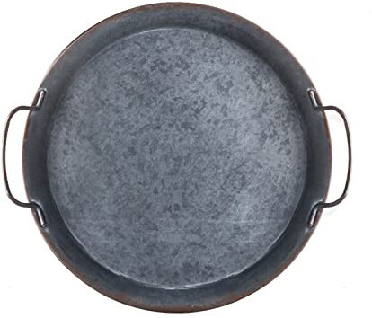 ETZRYSYB Piatti piani retrò in metallo con manico, realizzati a mano, rotondi, in stile vintage, vassoio per il pane, decorazione per la casa, giardino, ristorante (piccolo)