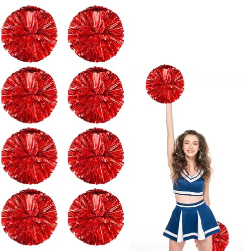 8er Pack Cheerleading Pom Poms, Sport-Pompoms aus Kunststoff für Teamspirit und Veranstaltungen (Rot)