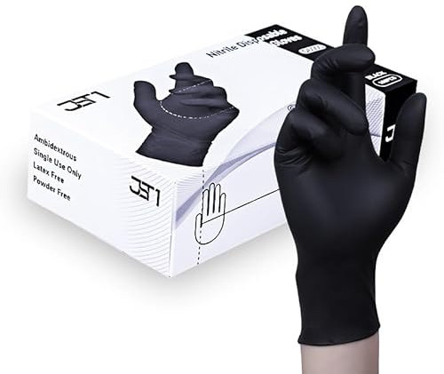 JST1 Black Nitrile Powder Free & Latex Free Disposable Gloves - Strong Heavy Duty for Cleaning, Mechanics, Catering and General Use, 100 Gloves (XL)
