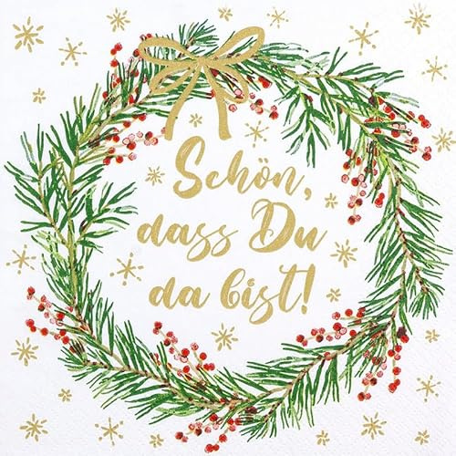 Home Fashion 20 Servietten Weihnachten Weihnachtskranz „Schön“ als Tischdeko. Papierservietten weihnachtlich mit Motiv. Auch für Decoupage und Serviettentechnik 33x33cm