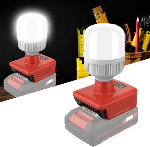 Battery Lamp for Einhell 18 V, 12 W LED Work Light with E27 Bulbs, Construction Spotlight, Adjustable 350-1300 LM, Portable Work Spotlight, Spotlight for Maintenance, Camping, Emergency