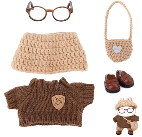 Tinoaly Gestricktes Puppen Kleidungs Set, Kompatibel mit 15-17cm Großen Puppen Outfit Zubehör Inklusive Pullover Mütze Schuhen Tasche und Brille (Ohne Puppe)