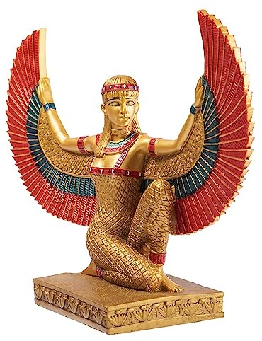 lachineuse - Statuetta di Iside alata 21 cm - Statua della Dea Iside rossa e oro - Statuetta per la decorazione d'interni dell'antico Egitto - Oggetto decorativo egiziano - Idea regalo originale
