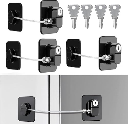 Serrure de réfrigérateur avec clé, serrure de fenêtre, serrure de sécurité pour enfants, pour armoire, tiroir, réfrigérateur, serrure pour enfants autocollante (4 Pcs)