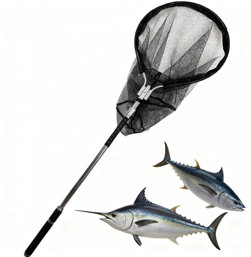 TyQuirlyn Heavy-Duty Stainless Steel Landing Net - 20x24 Rubber Mesh, 83 Telescopic Handle with Pin & Ring Lock, 55lbs Capacity for Kayak Boat Saltwater & Freshwater