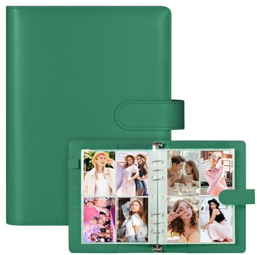 Álbum para Tarjetas Fotográficas Kpop con 30 Recambios de 4 Bolsillos, Carpeta de 6 Anillas A5, Coleccionador de Fotos de 2,5 x 3,5 y Fundas (Verde Bosque)