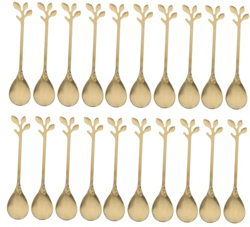 Toyvian 20 Piezas Cucharas de Acero Inoxidable Doradas con Diseño para Condimentos Café Postres y Aperitivos Cucharillas Pequeñas Multifuncionales para y Servir Reuniones Familiares y