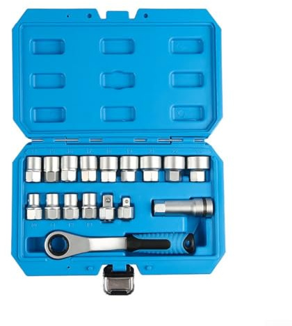 Set di chiavi a cricchetto con foro passante, 17 pezzi, in cromo vanadio con bussole a foro passante, set di utensili esagonali dentati