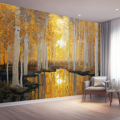 Naturaleza Papel Pintado Salon 400 x 280 cm, Dorado Luz Del Sol Selva Fotomurales Tejido No Tejido Papel Tapiz Fotográfico Decorativos Murales Dormitorio Oficina