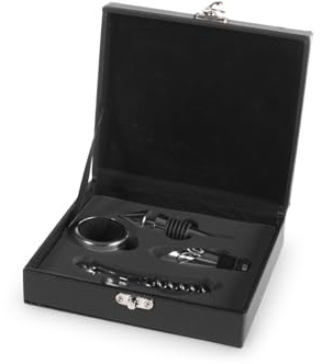 H&H Sommelier-Set aus schwarzem Holz – 5-teiliges Set mit Kellner-Korkenzieher, Stopfen, Ausgießer und Tropfenfänger – elegantes Geschenkset für Weinliebhaber