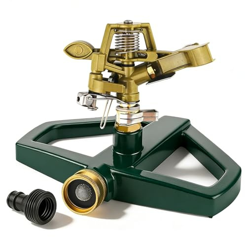 Aspersor de césped con base de metal, aspersor de césped grandes superficies, aspersor de pulsación, aspersor de impulsos de carga pesada con base de metal, giratorio 360° para cubrir grandes