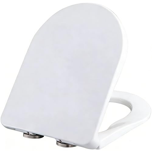 Abattant WC Allongé à Fermeture Douce, Cuvette Toilette en Résine UF, Lunette WC avec Anneau D'assise en Forme de Calebasse, Texture Lisse, Démontage Rapide, Facile à Nettoyer