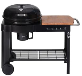 Tarrington House Calgary Holzkohlegrill Grillfläche Ø 54 cm, Seiten- und Unterbrett, fahrbar, Stahl/Eukalyptusholz, schwarz - BBQ