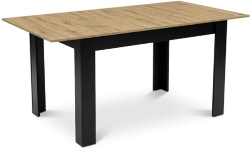Esstisch ausziehbar 120-160 x 80 cm, Küchentisch rechteckig, Dining Table mit Einlegeplatte, schwarzes Gestell, Holzoptik, für Küche, Esszimmer und Wohnzimmer (Eiche Artisan)
