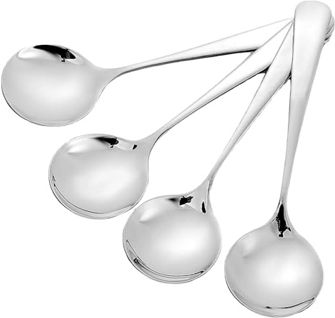 4 Pcs Silver Stainless Steel Soup Spoons - Heavy Duty, Dishwasher Safe for Home, Restaurant & Travel