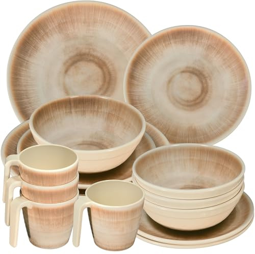 Melamin Geschirr Set Jesolo Sand für 4 Personen Wohnwagen Camping Picknick