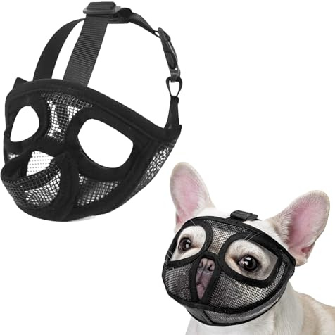 Maulkorb Französische Bulldogge, Verstellbare Fressschutz für Hunde, Atmungsaktive Maulkorb aus Mesh, Schutz vor Beißen, Nagen und Bellen, Geeignet für Bulldoggen, Stupsnasen und Ähnliche Rassen (M)