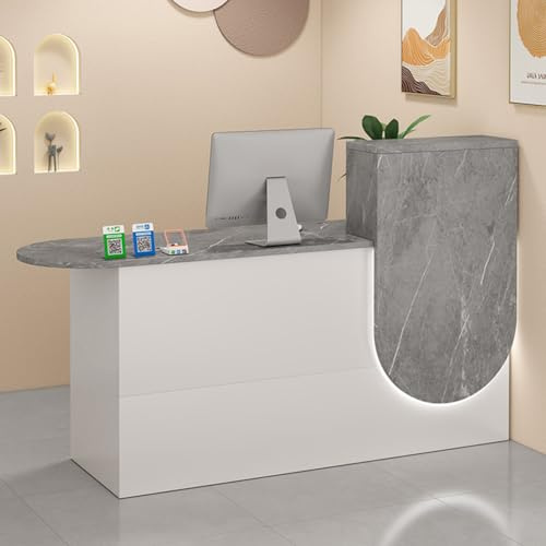 Receptionsskrivbord med låsbara lådor och LED-belysning, modern främre räknare för affärskontor, 100 cm vit design