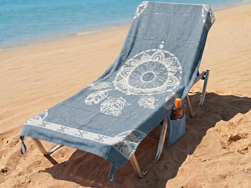 o-day Telo Mare con Angoli e Tasche 70x180cm – Asciugamano Mare Cotone Fouta 100% Per Lettino e Spiaggia (Acchiappasogni - Azzurro Turchese)