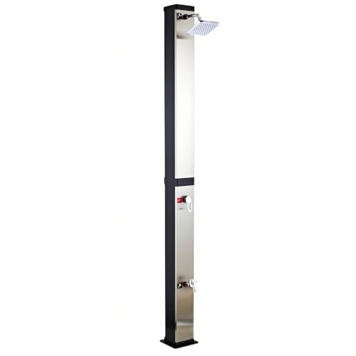Marvin Doccia Solare Rectangular Series 40L con Pannello Solare Integrato, Doccia da Giardino Moderna in Acciaio Nero per Piscina, Terrazzo, Campeggio e Outdoor, Riscaldamento Naturale dell’Acqua