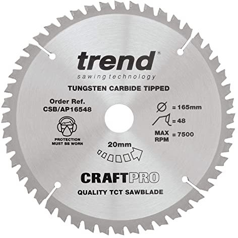 Trend Aluminium & Kunststoff Kreissägeblatt, 165mm Durchmesser, 20mm Bohrung, 48 Zähne, HW, 2mm Schnittbreite, -6° Haken, CSB/AP16548