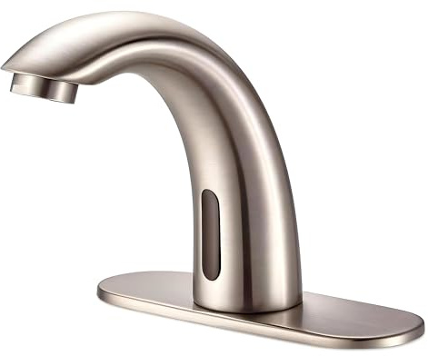 Yodel Faucet Touchless Bathroom Sink Faucet - Automatic Motion Sensor Restroom Toilet Faucet - Battery Operated for Commercial Lavatory, Brushed Nickel