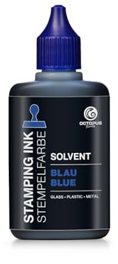 Octopus Fluids Solvent-Stempelfarbe Blau, 50 ml | Wasserfeste, schnelltrocknende Stempeltinte für Glas, Metall und Kunststoff, für Filz-Stempelkissen
