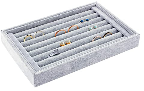 Estink Velvet Ring Earrings Display Box, Cufflinks Trays Showcase Display Ring Insert Case Holder Organizer Great for Gifts,Grey