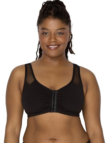 Fruit of the Loom Women's Comfort Front Close Sport Bra with Mesh Straps, Black Hue, 42