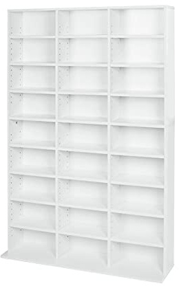 Lillyvale CD Bookcase Storage Shelf Case Cabinet Rack Unit Tower Organizer Adjustable Wooden Book Bluray Video Games Up To 837 CD's (White)