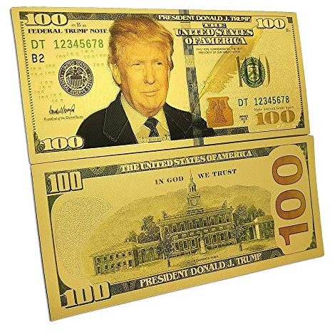 Donald Trump $100 Bill – Auténtico artículo de coleccionista de billetes conmemorativos chapado en oro de 24 quilates en soporte de moneda, detalles increíbles de esta nota federal de Trump