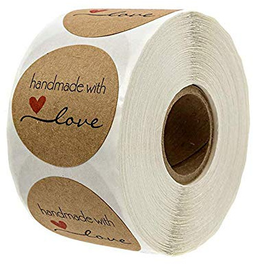 Haobase 500 rotoli di adesivi rotondi in carta kraft naturale, fatti a mano, con amore, per sacchetti regalo di nozze, Ringraziamento