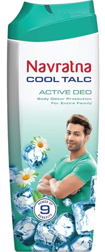 Navratna Cool Talc Active Deo | Talcum Powder | Body Odour Protection & Strong Cooling Effect | Long Lasting Freshness & Fragrance, 400gm
