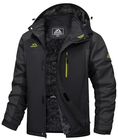 MAGCOMSEN Snowboard Jacket Men Winter Waterproof Ski Snow Parka Windbreaker Fleece Jacket with Hood Outdoor Hiking Dark Grey, XL