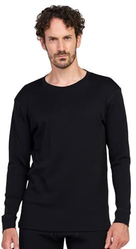 LAPASA Lätt/medelvikt/termisk undertröja av 100 % merinoull för män, långärmad, rund hals, inre lager, M29/M67, svart, S