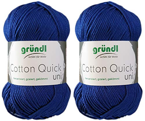 2x50 Gramm Gründl Cotton Quick 100% Baumwolle, Häkelgarn mercerisiert, gasiert, gekämmt inkl. Anleitung für ein Meerschwein (135 Dunkelblau)