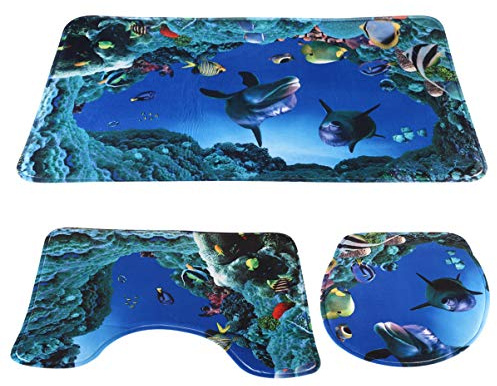 BESPORTBLE 3stücke Toilettenmatte Ozean-Stil Unterwasserwelt Delfin-Motiv Wc-deckelbezug Eleganz Bad Wohnzimmer Küche Befestigung Maschinenwaschbar