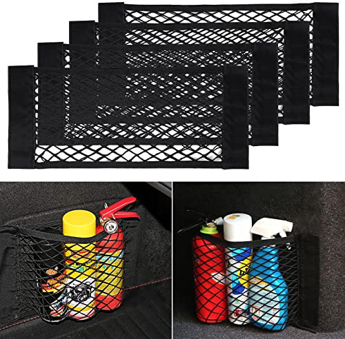 UIHOL Kofferraum Netztasche Auto, 4 Stück 45 x 25cm Organizer Netz Tasche Universal KFZ Klett Kofferraumnetz Gepäcknetz Tasche Elastisch Aufbewahrung Rücksitztasche Schutznetz für SUV/Auto